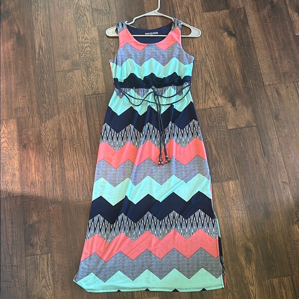 Chevron Pattern Sleeveless Maxi Dress - Girls 14